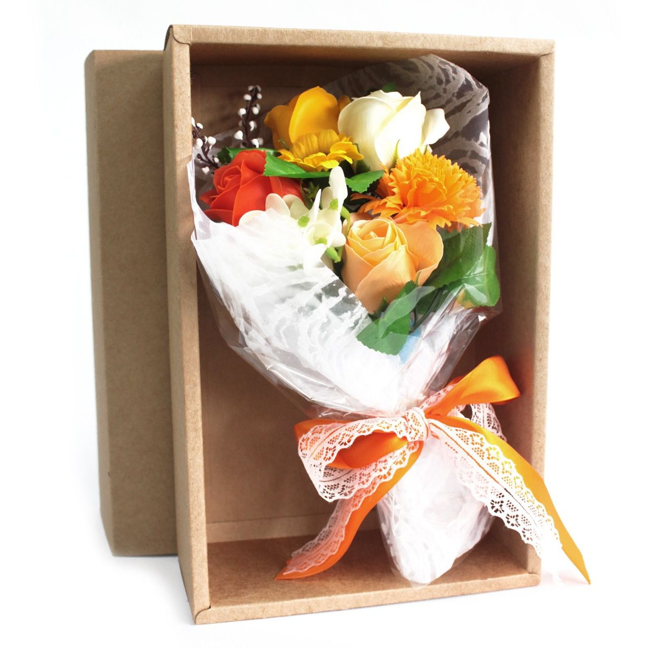 Bouquet de fleurs en savon orange & boîte