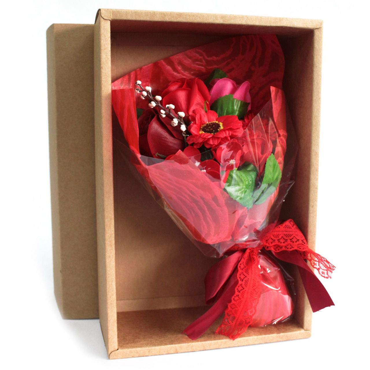 Bouquet  de fleurs en savon rouge et boîte