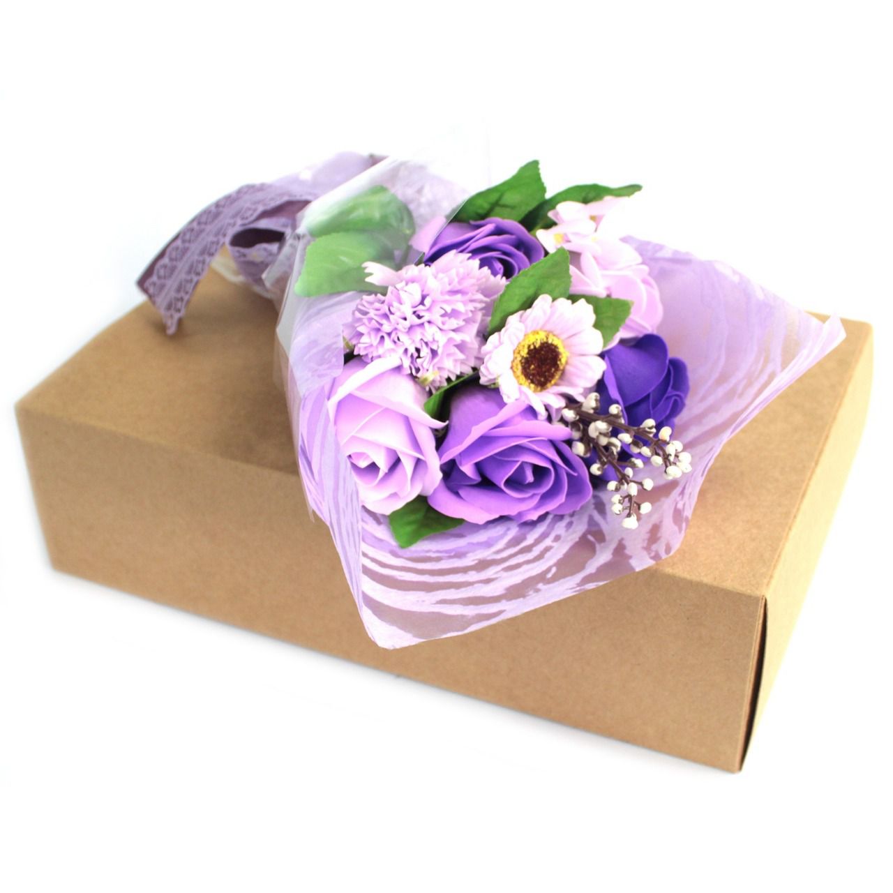 Bouquet de fleurs en savon violet & boîte - Oldeal