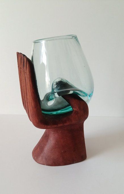 VASE VERRE SOUFFLE SUR BOIS SCULPTE