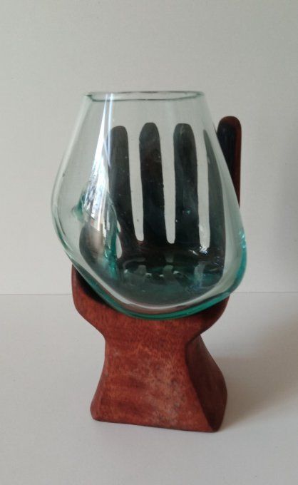 VASE VERRE SOUFFLE SUR BOIS SCULPTE