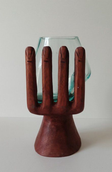 VASE VERRE SOUFFLE SUR BOIS SCULPTE