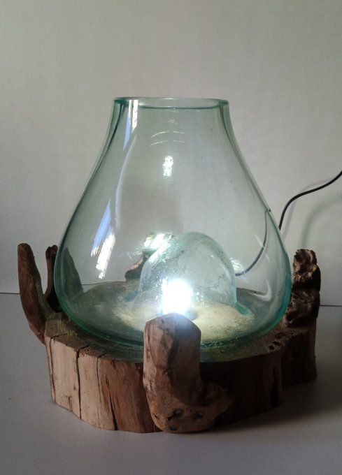 VERRE SOUFFLE sur BOIS FLOTTE