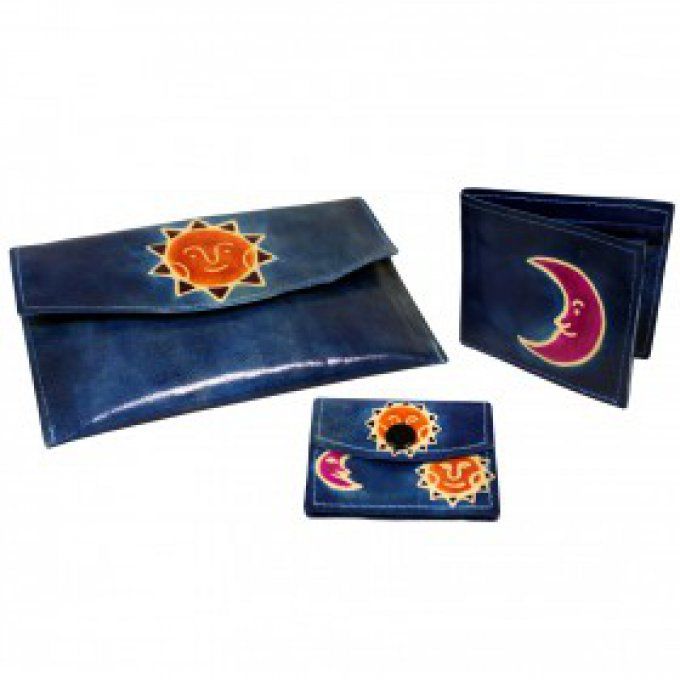 Portefeuilles 3 en 1 cuir recyclé bleu