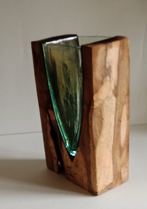 Vase Verre Soufflé sur bois flotté